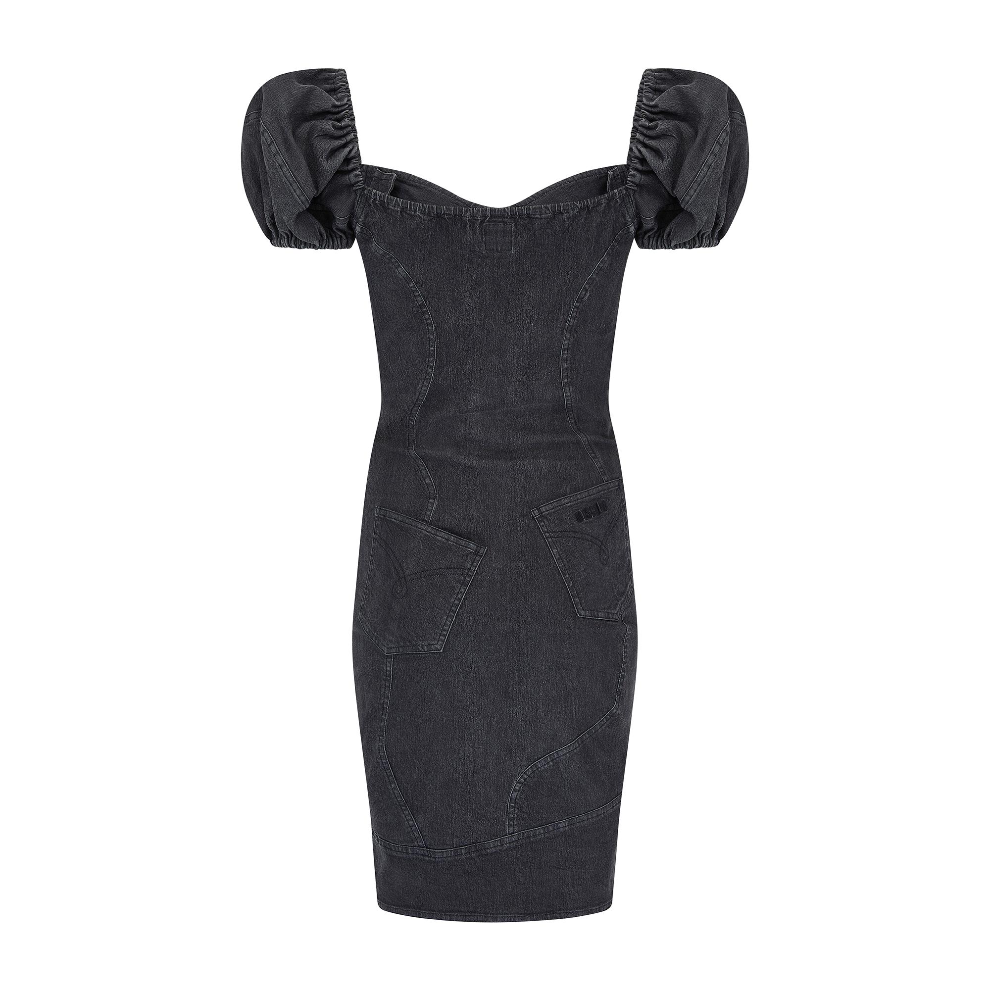 1990s Moschino Jeans Black Stone Wash Denim Stretch Dress In Excellent Condition For Sale In London, GB