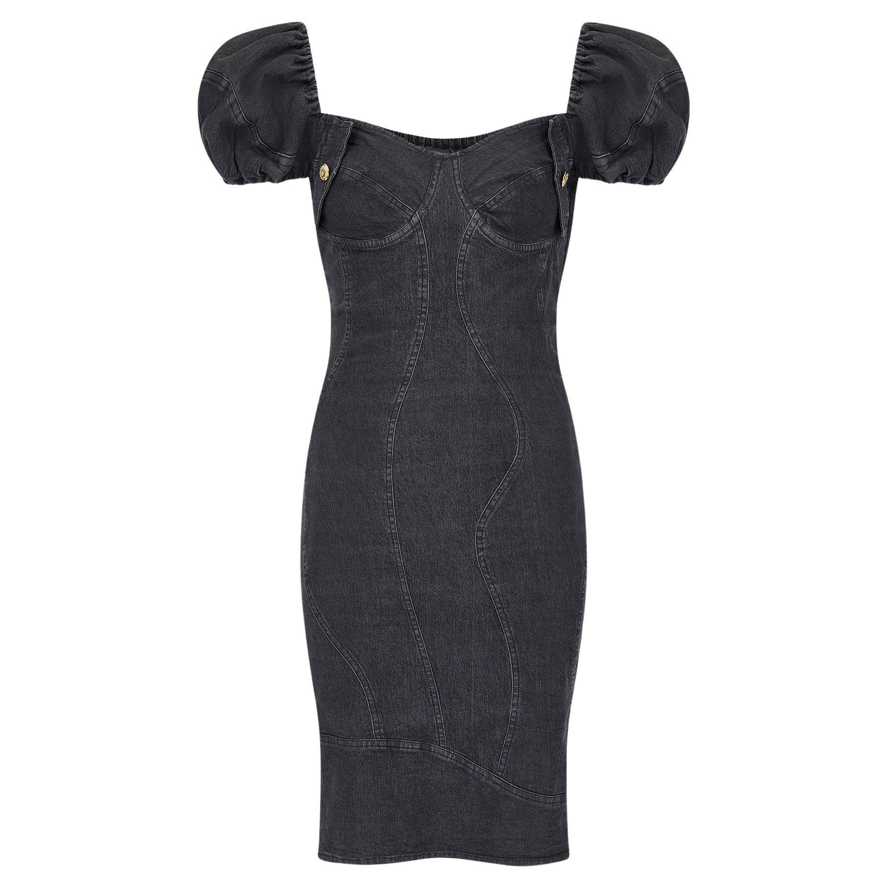 1990s Moschino Jeans Black Stone Wash Denim Stretch Dress For Sale