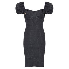 1990er Moschino Jeans Schwarzes Stone Wash Denim Stretch-Kleid mit Steinwaschung