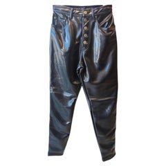 1990s Moschino Jeans faux black patent leather pants size 40
