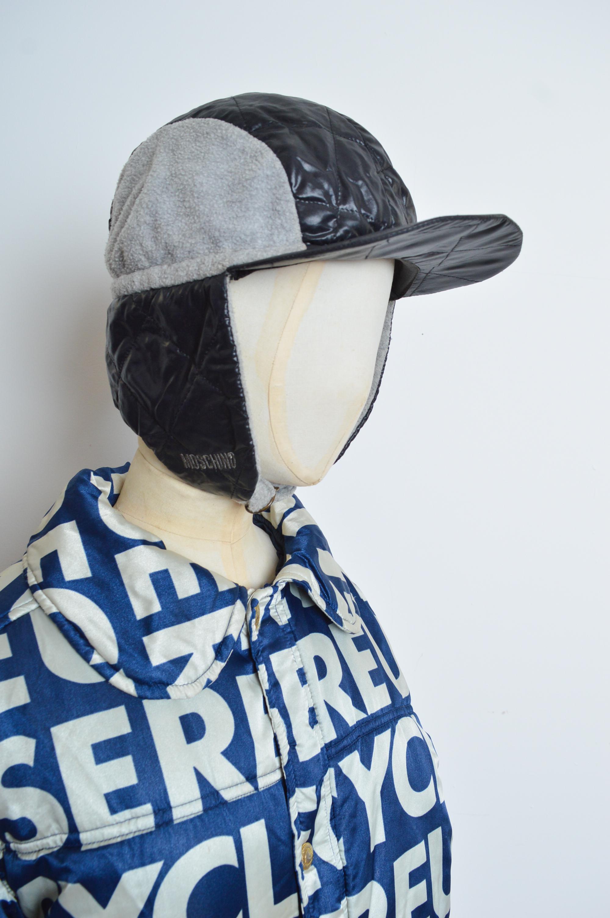 1990's MOSCHINO Jeans Raver Cap - Trapper Hat in Grey and Black For Sale 2