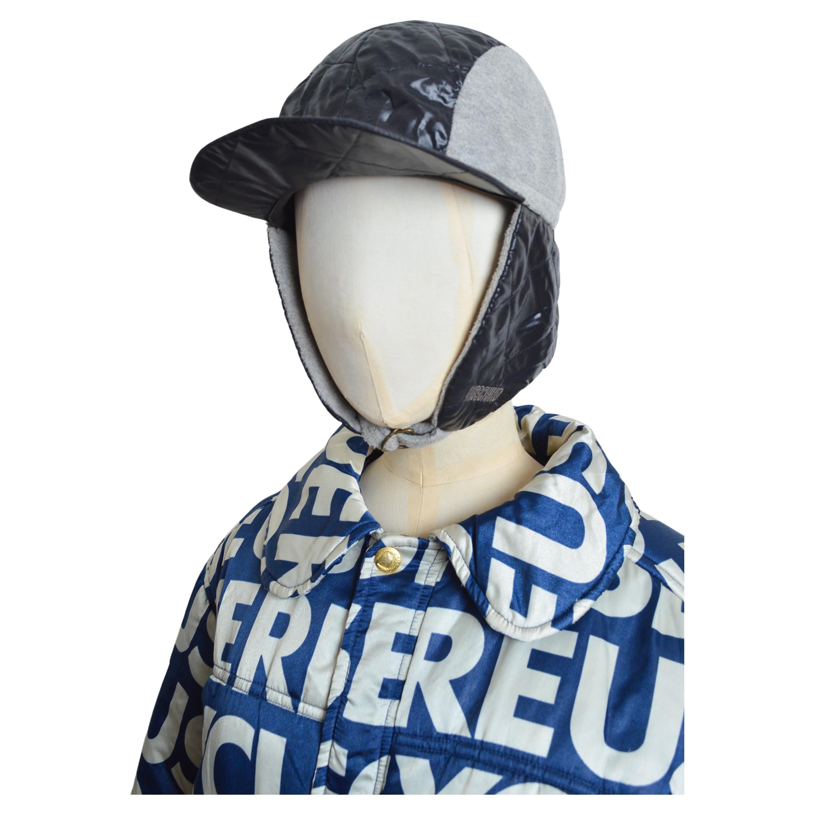 1990's MOSCHINO Jeans Raver Cap - Trapper Hat in Grey and Black