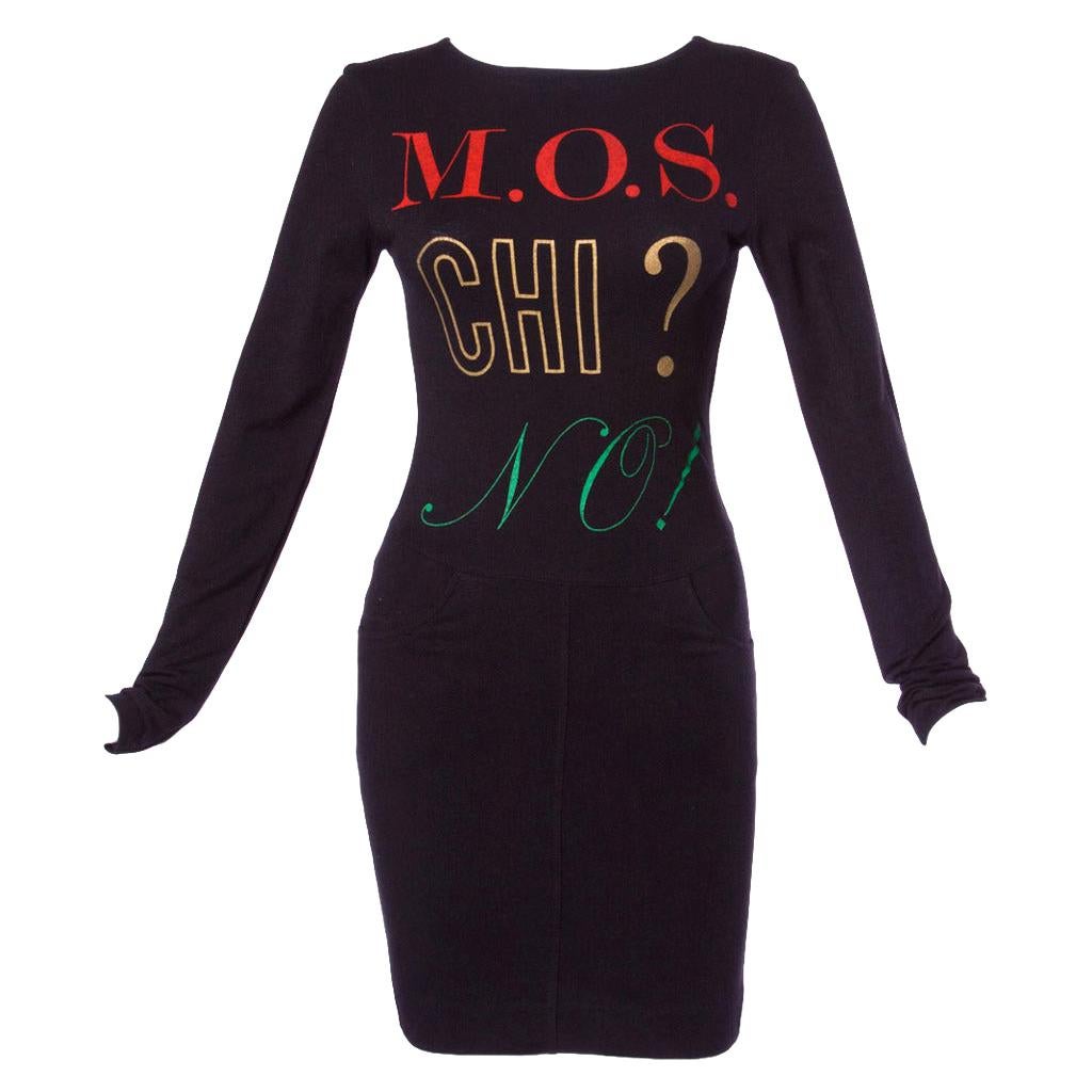1990s Moschino Jeans Vintage Graphic Print "M.O.S. CHI? NO!" Long Sleeve Dress For Sale
