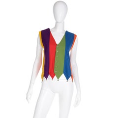 1990s Moschino Jester Vertical Striped Multi Colored Vest With Bells