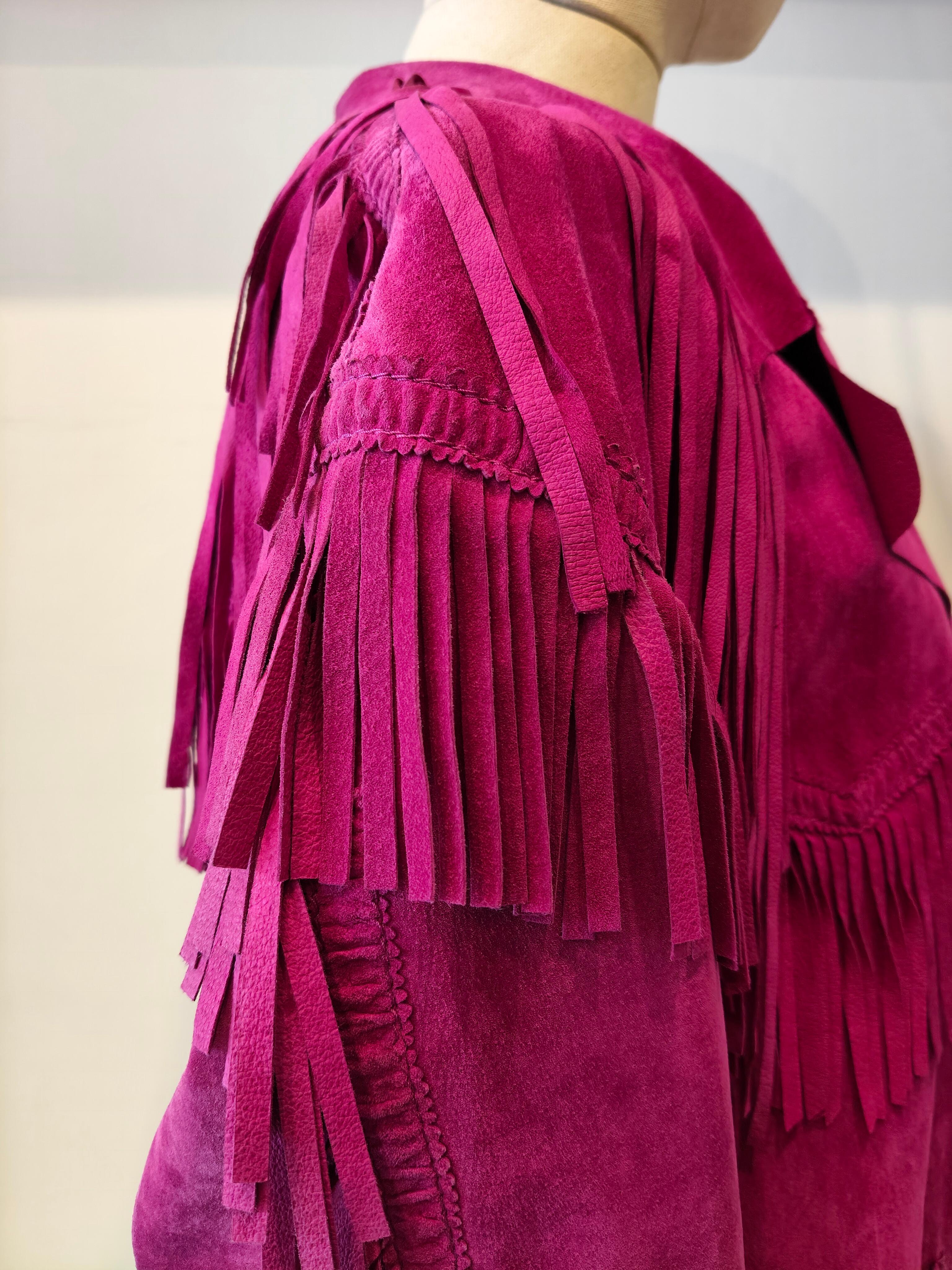 1990 Moschino Veste en cuir à franges en vente 1