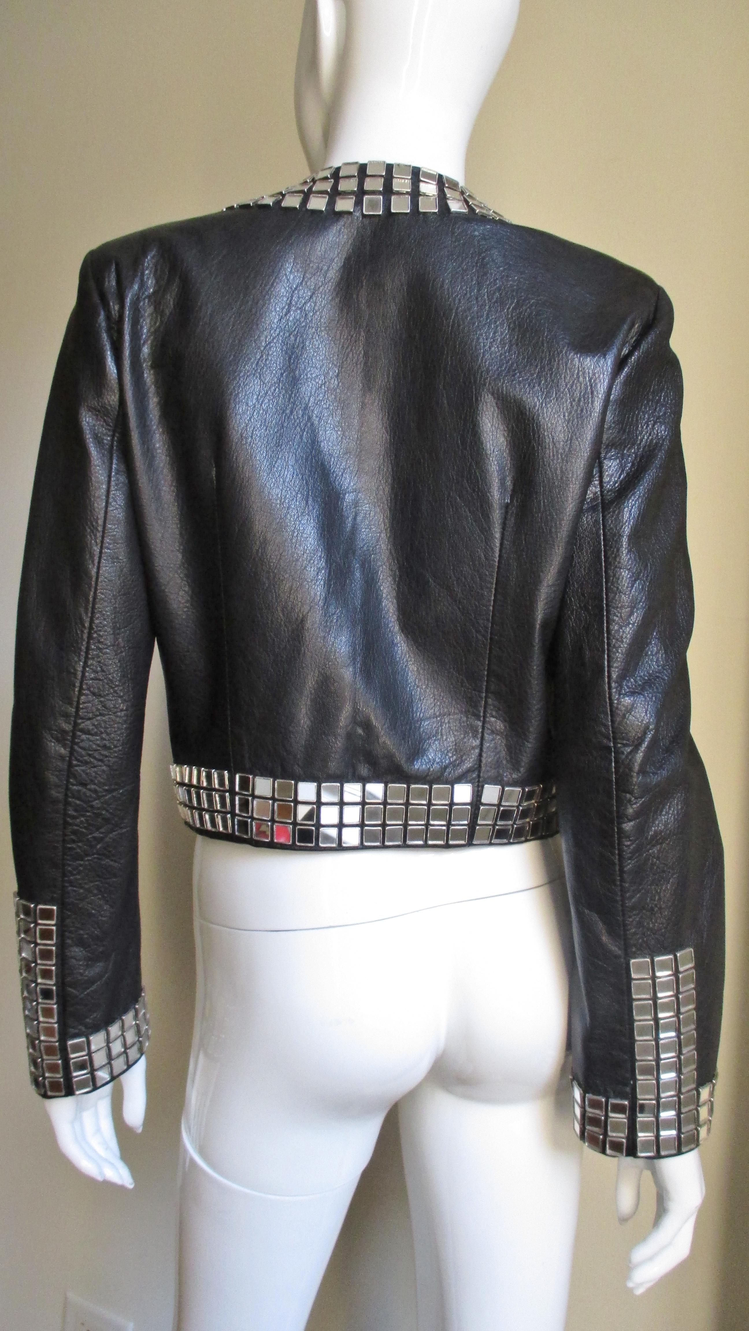 Moschino Leather Jacket with Mirror Trim 1990s For Sale 3