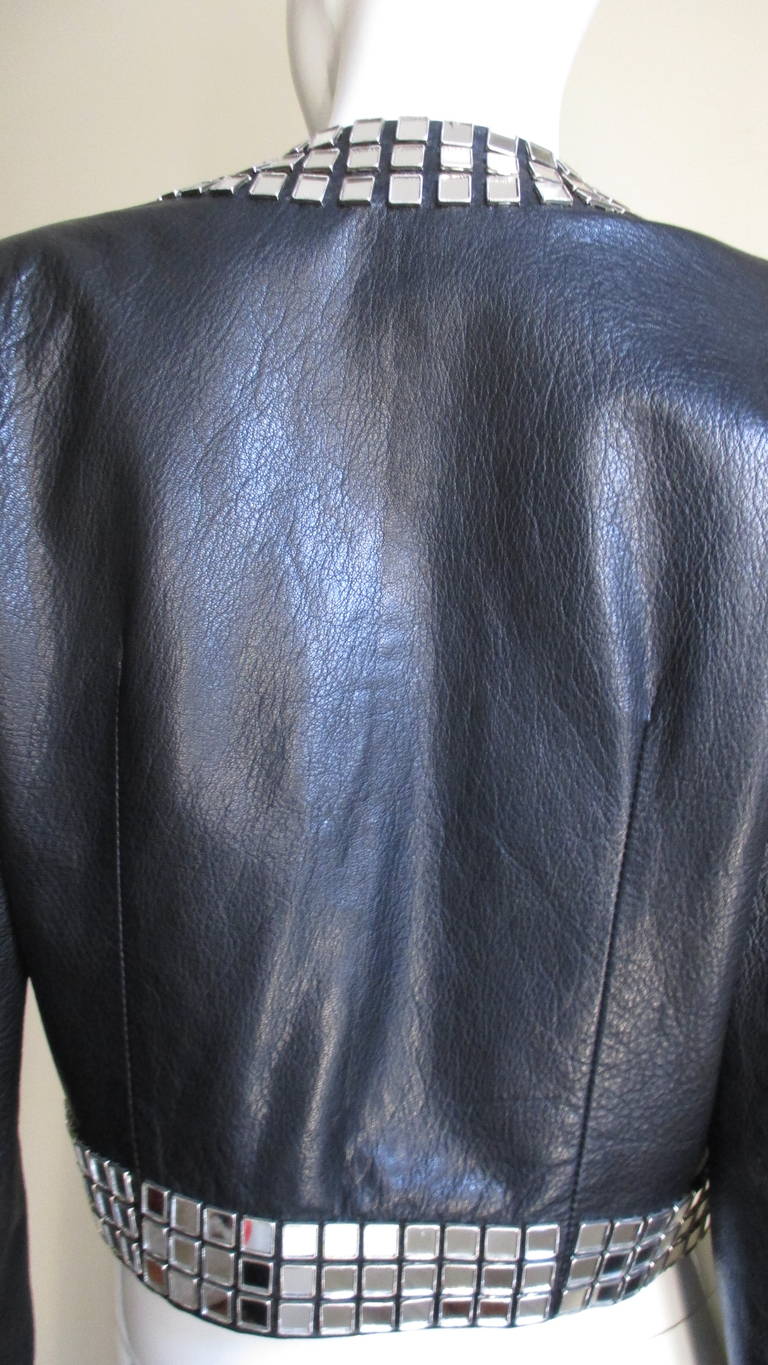 Moschino Leather Jacket with Mirror Trim 1990s For Sale 4