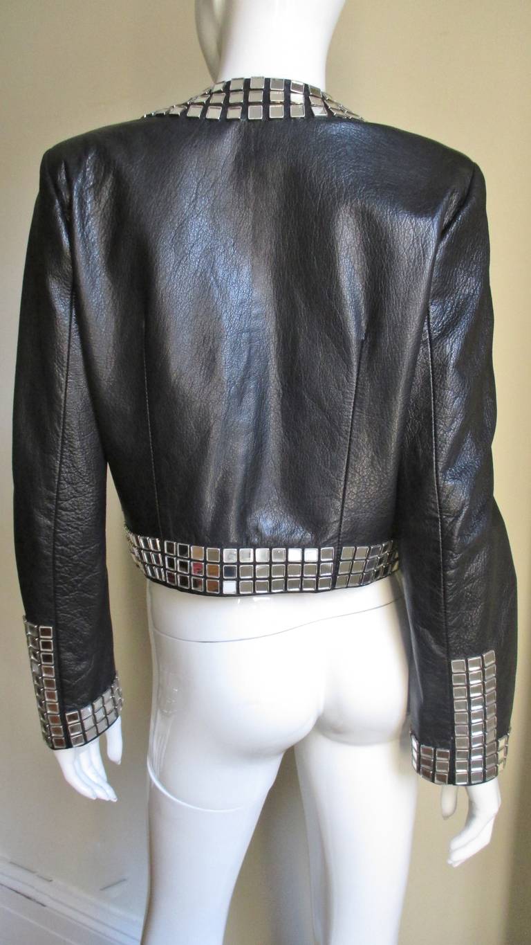 Moschino Leather Jacket with Mirror Trim 1990s For Sale 5