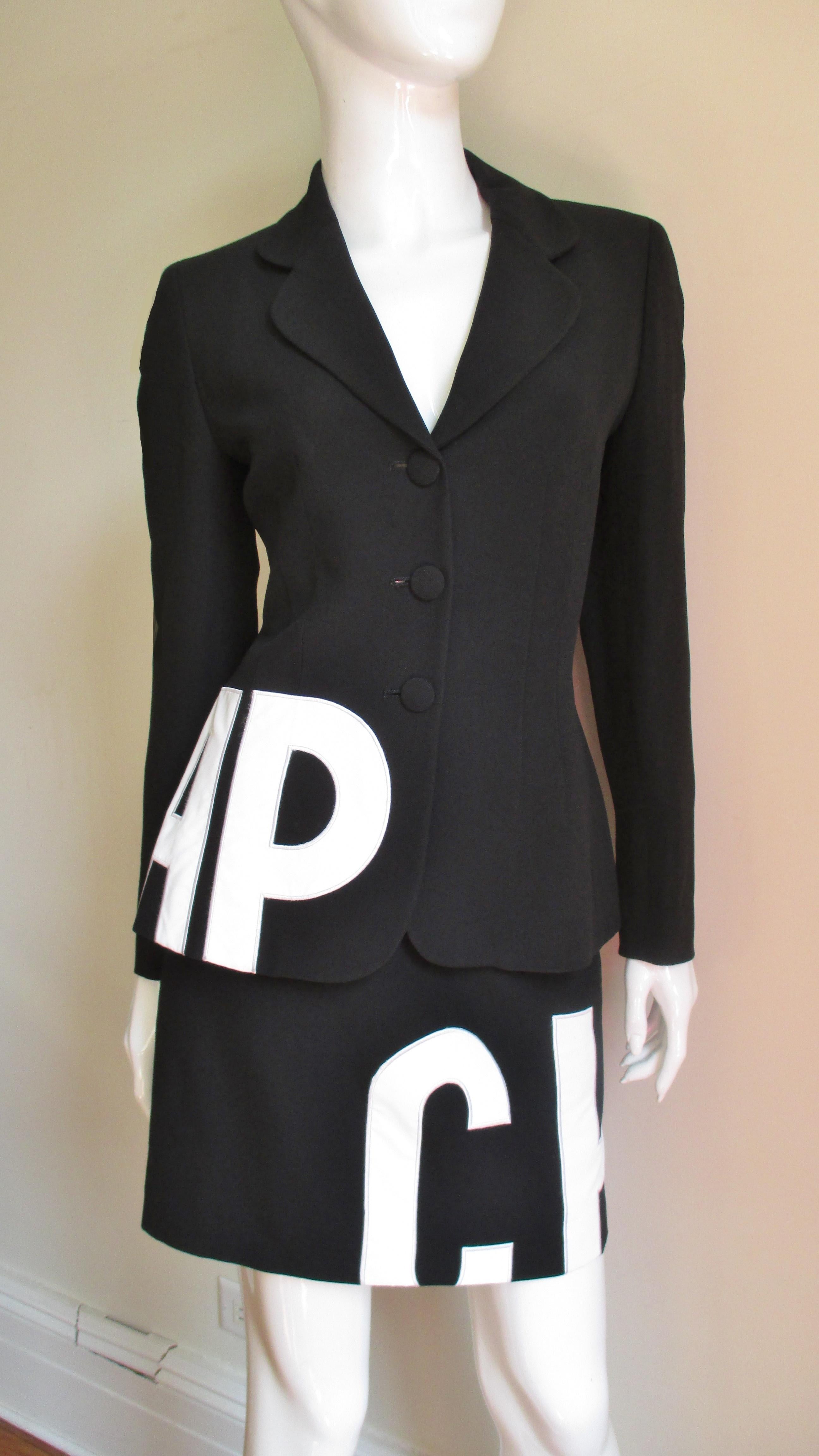 Black  Moschino Letter Applique Skirt Suit For Sale