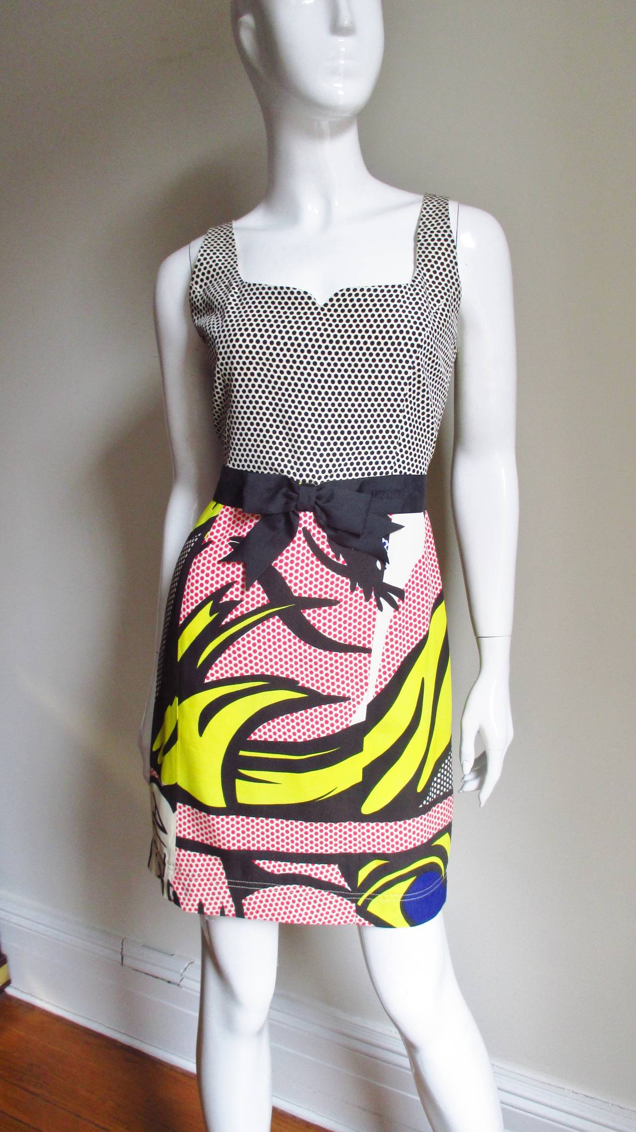 Beige 1990s Moschino Lichtenstein Comic Book Print Dress
