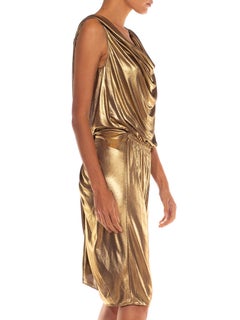 1990S MOSCHINO Liquid Gold Jersey Sexy Renaissance Draped Cocktail Dress