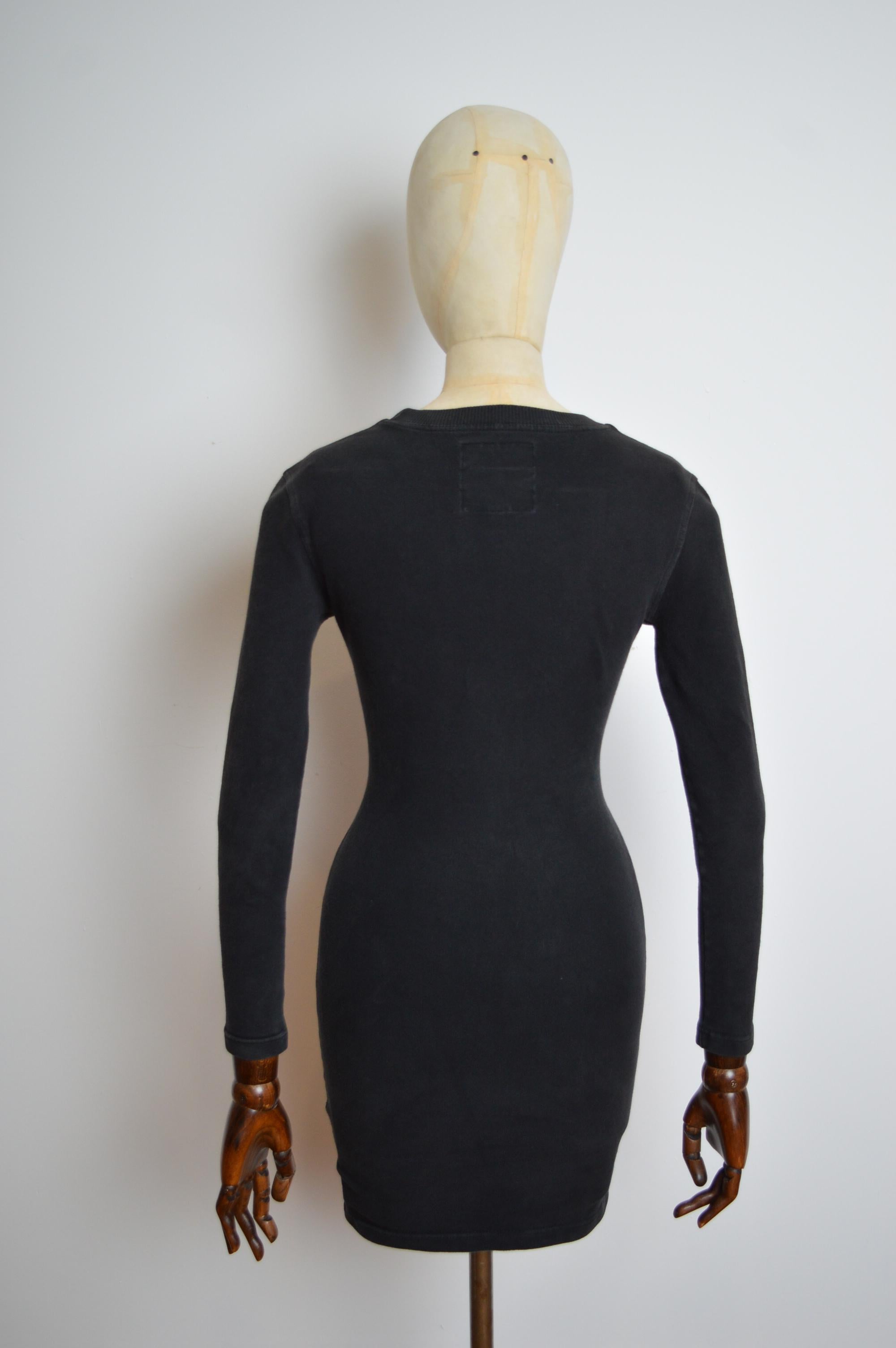Women's 1990s Moschino List Slogan Fun Graphic Little black long sleeve Micro mini Dress For Sale