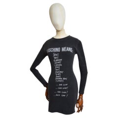 1990s Moschino List Slogan Fun Graphic Little black long sleeve Micro mini Dress