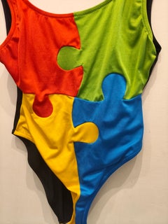 1990s Moschino mare vintage multicoloured puzzle beachwear size L