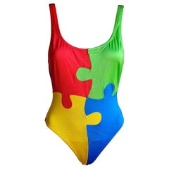 1990s Moschino mare vintage multicoloured puzzle beachwear size L