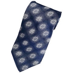 1990s Moschino Men's Gray / Blue Iconic Peace Sign + Hearts Vintage 90s Neck Tie