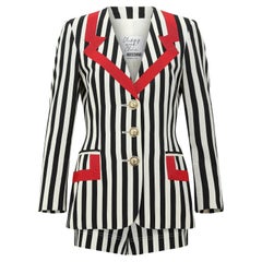 1990s Moschino Monochrome and Red Striped Novelty Short Suit