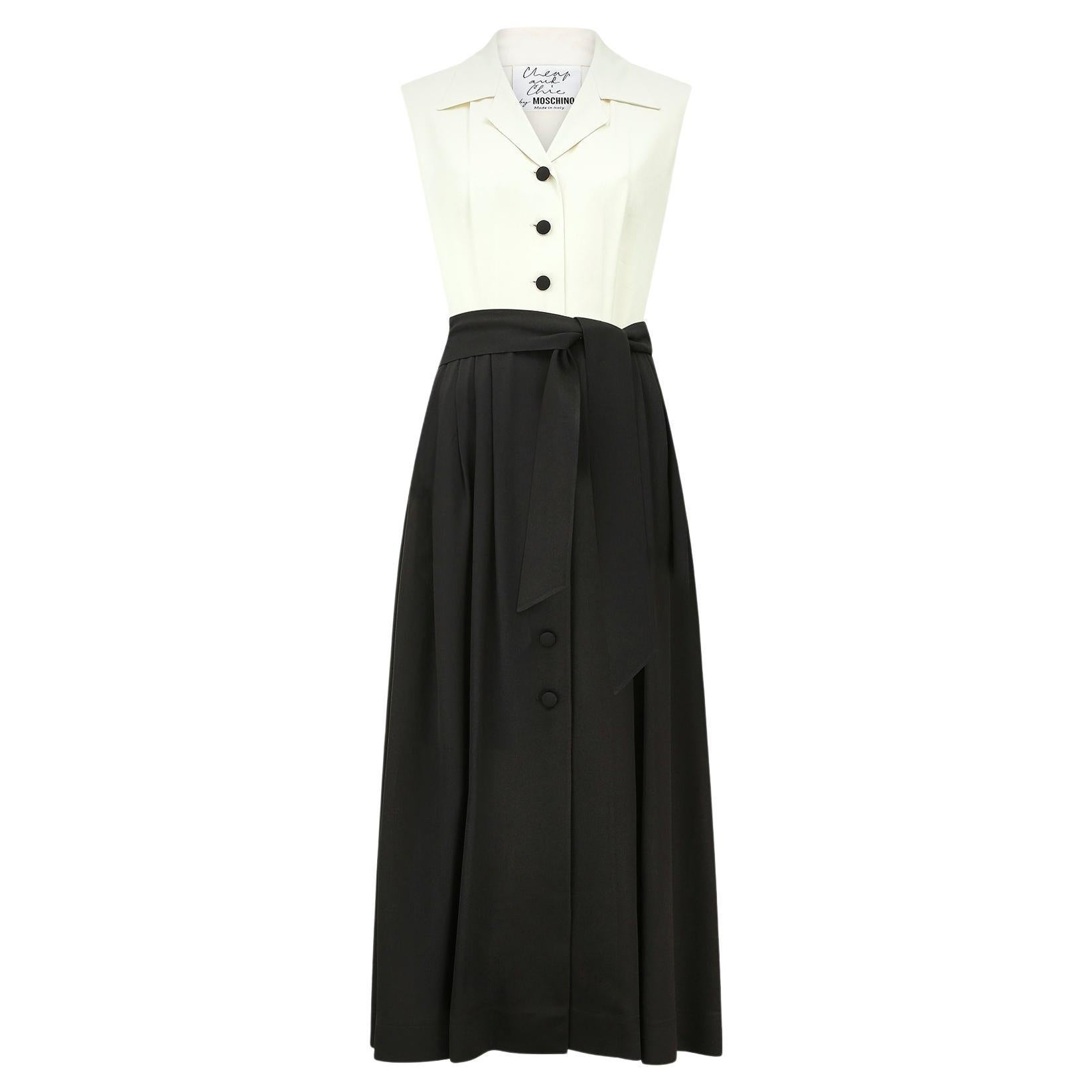 1990s Moschino Monochrome Sleeveless Tuxedo Dress For Sale