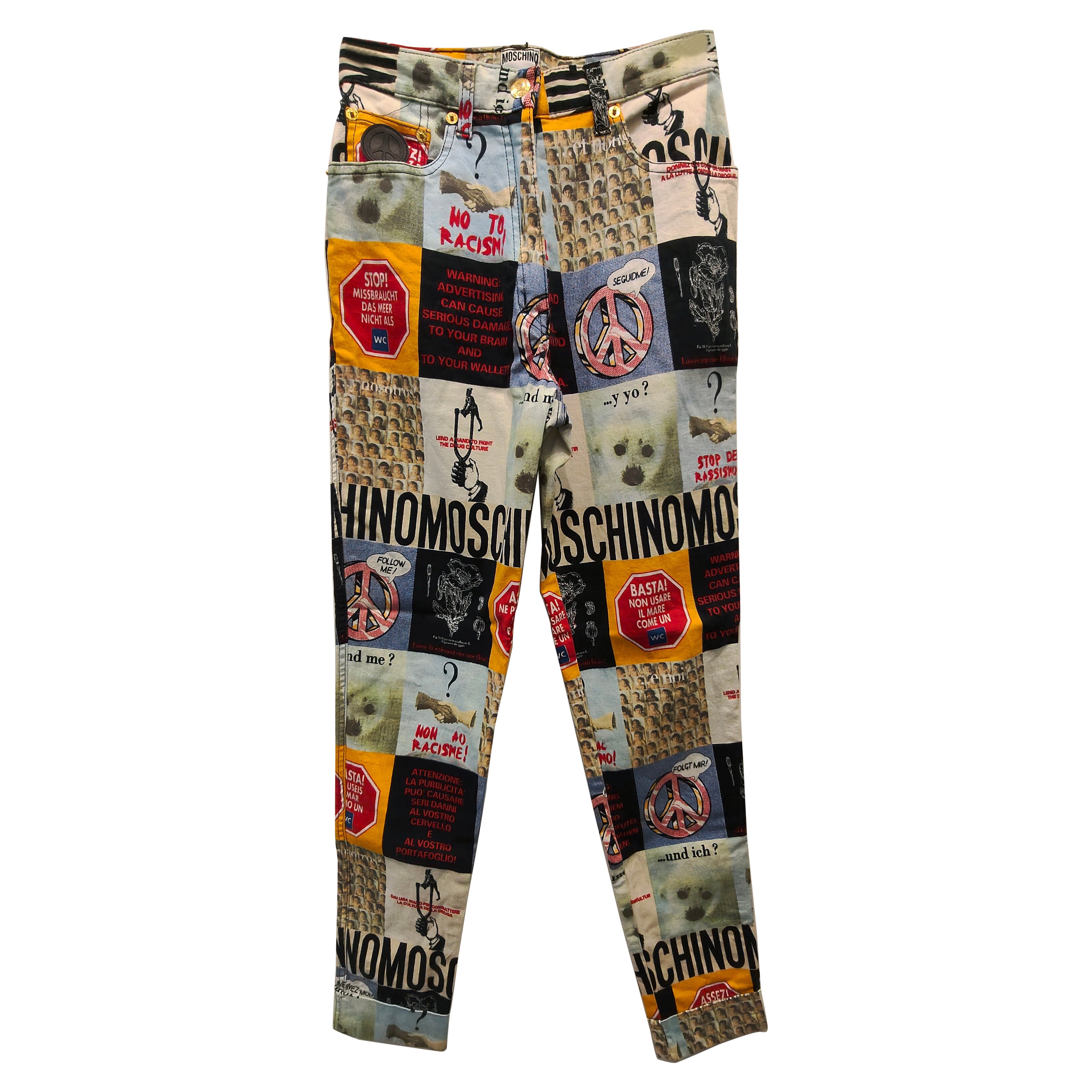 1990 Moschino collection "No to Racism" pantalon en coton taille 40
