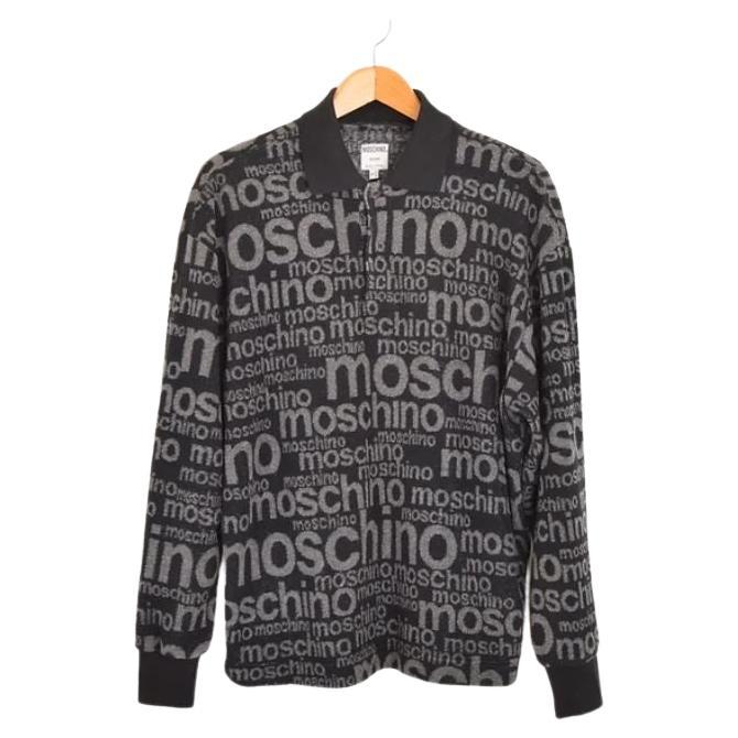 1990's Moschino 'Off Key' Long Sleeve Fleece Top Sweater in Black and Grey For Sale