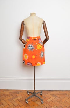 1990's MOSCHINO Orange Sun and Moon Pattern Button down Mini Skirt