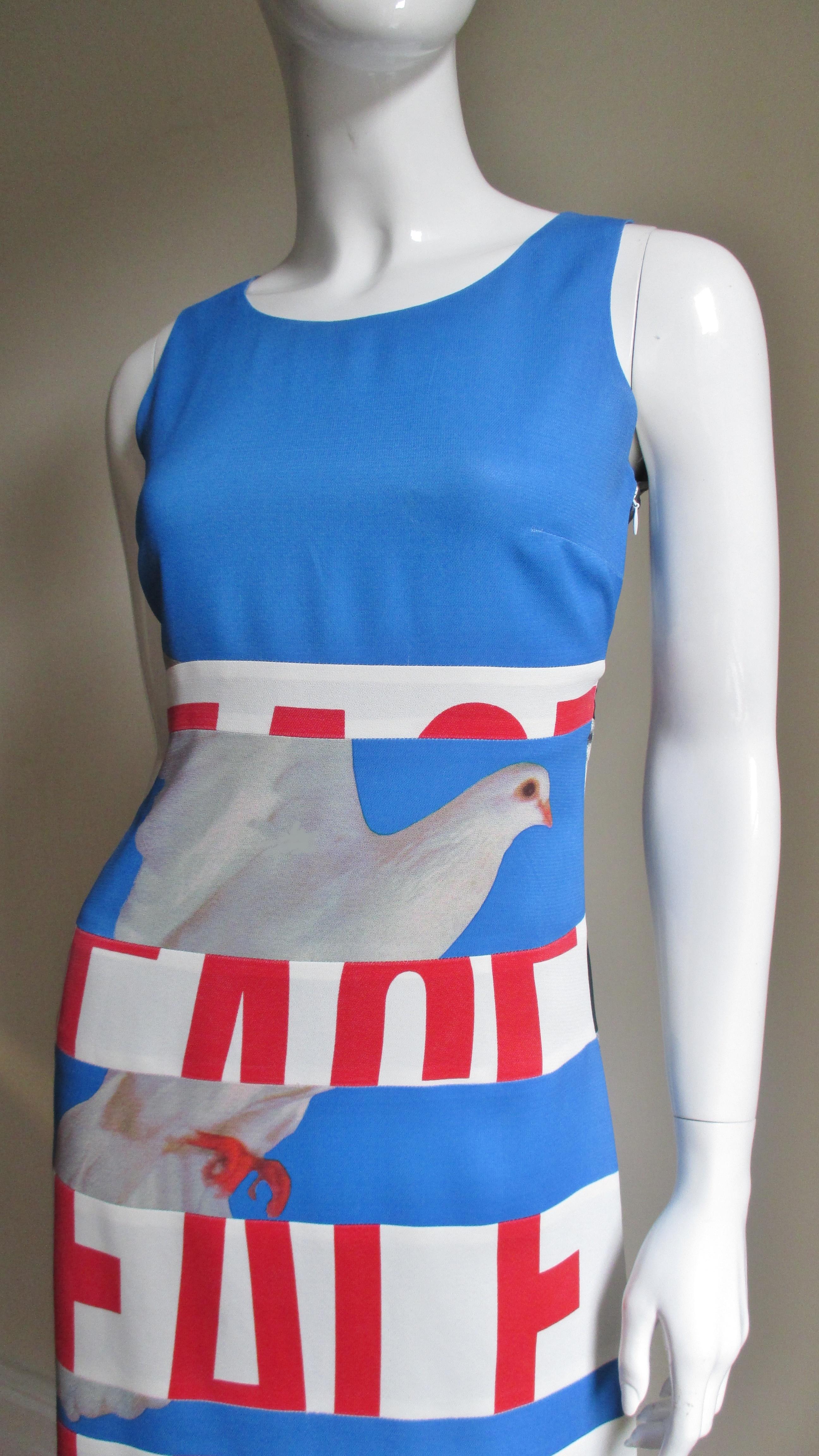 Gray 1990s Moschino ' PEACE ' and ' STOP WAR ' Dress