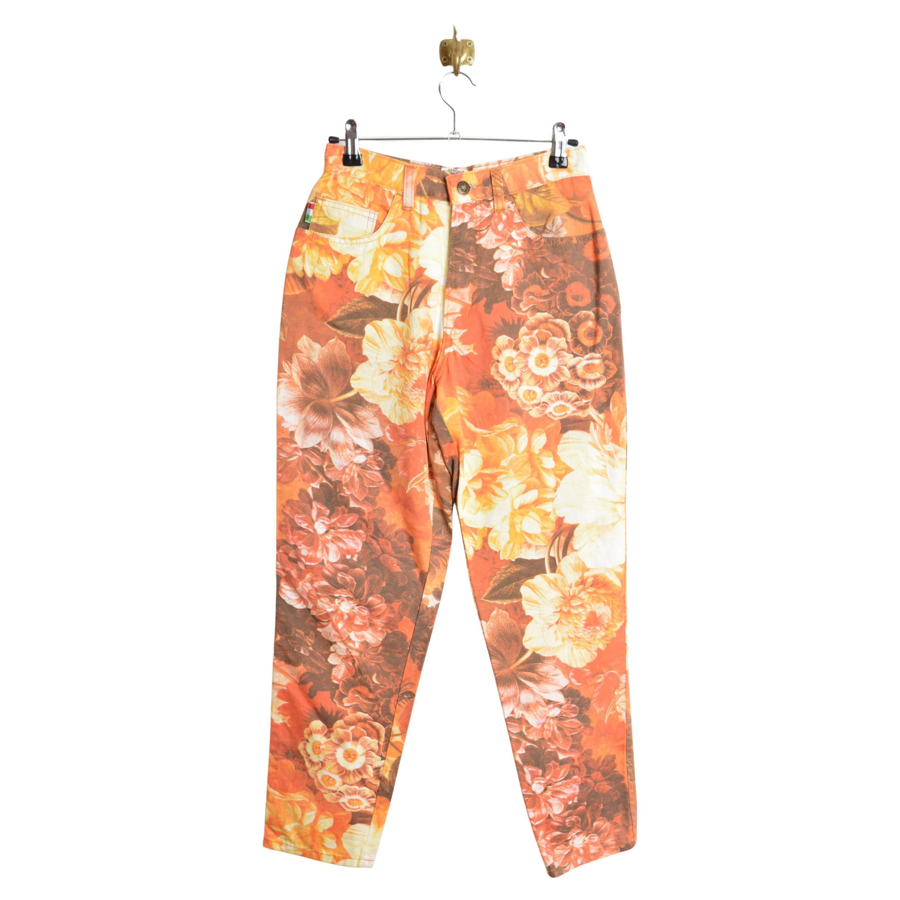 1990 Moschino Jeans taille haute imprimé floral pêche orange