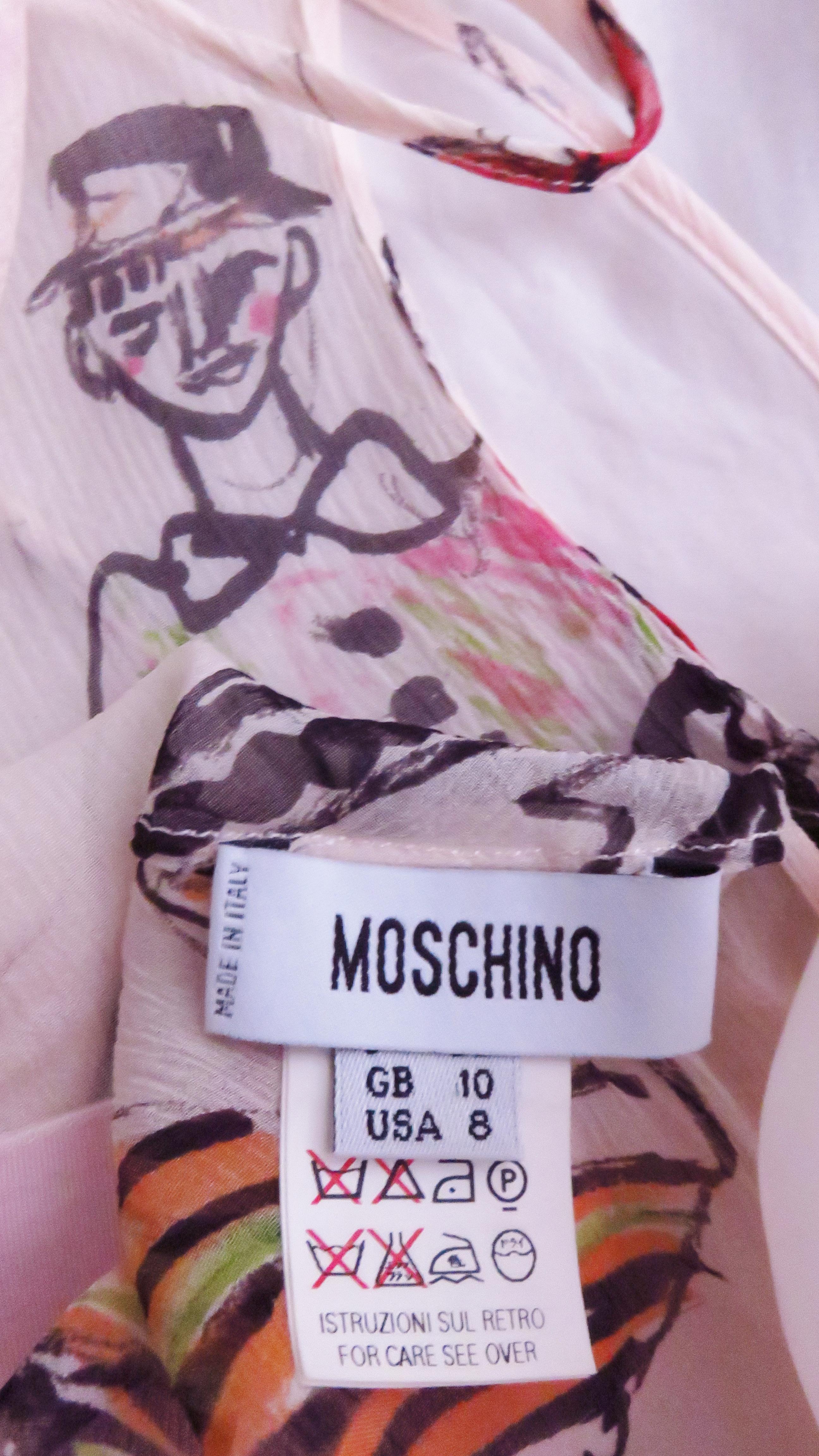  Moschino Pink Silk People Print Wrap Dress For Sale 6