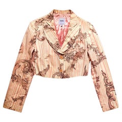1990er Moschino Rosa gestreifter Barock-Blazer mit Barockdruck in Kurzform