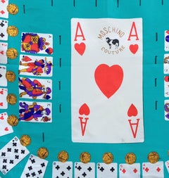 1990s Moschino Playcards Graphics Print Silk Shawl