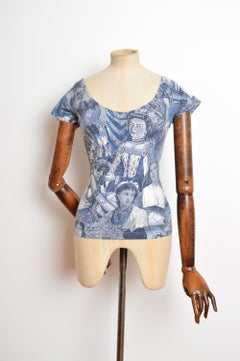 1990’s Moschino Queen of England Blue off Shoulder Top - T-shirt