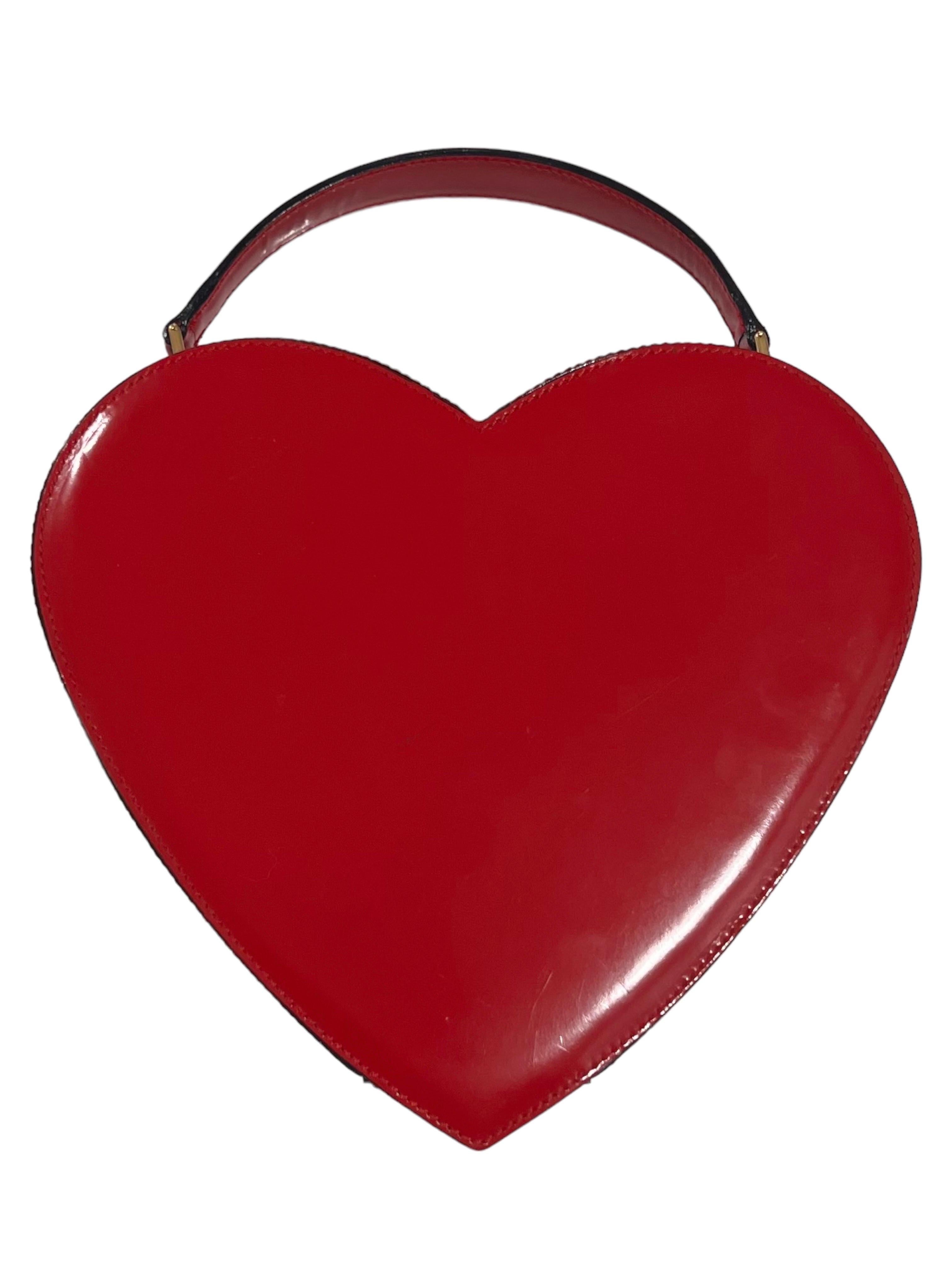 Women's 1990's Moschino Red Leather Heart Bag seen on The Nanny