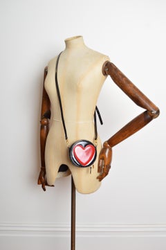 1990’s Moschino Red Love Heart Circular Mini Minaudière - Hand Bag