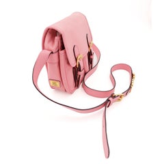 1990s Moschino Redwall Pink Satchel Style Crossbody Bag w Gold Logo Lettering