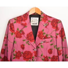 1990's Moschino 'Rose' Patterned Sequin Mesh Blazer Jacket in Pink floral