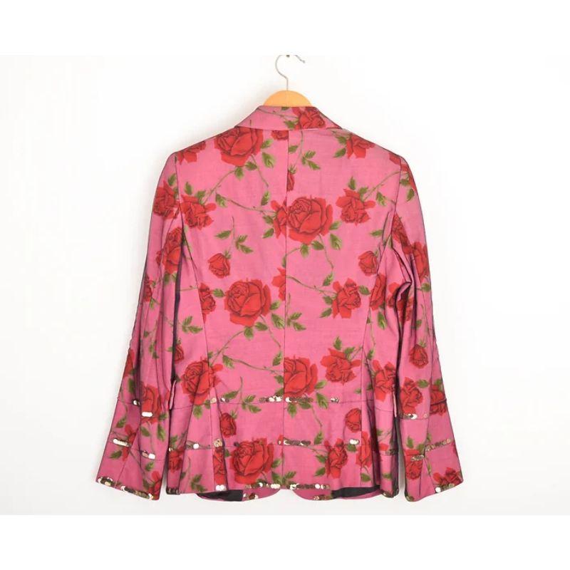 Women's 1990's Moschino 'Rose' Patterned Sequin Mesh Blazer Jacket in Pink floral For Sale