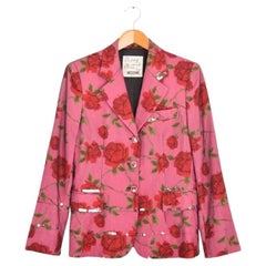 1990's Moschino 'Rose' Patterned Sequin Mesh Blazer Jacket in Pink floral