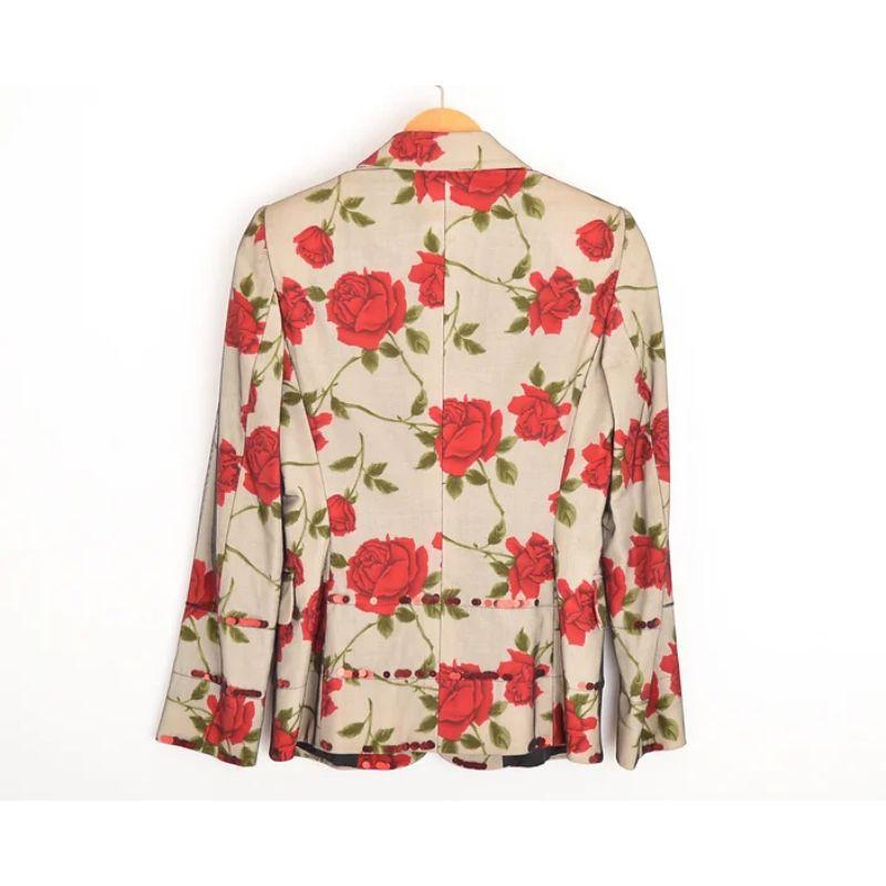 1990's Moschino 'Rose' Patterned Sequin Mesh Blazer Jacket in White & Red floral In Good Condition For Sale In Sheffield, GB