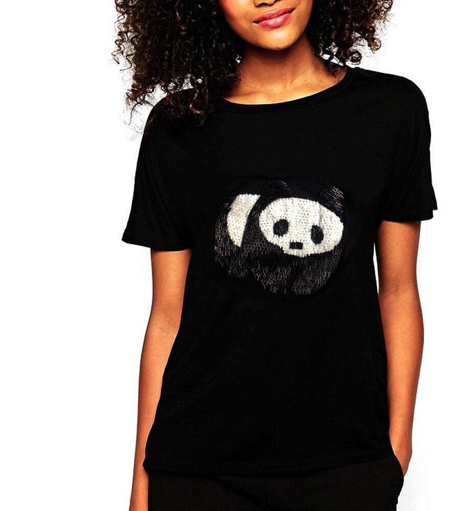 Nero 1990s Moschino Sequin Panda T Shirt in vendita
