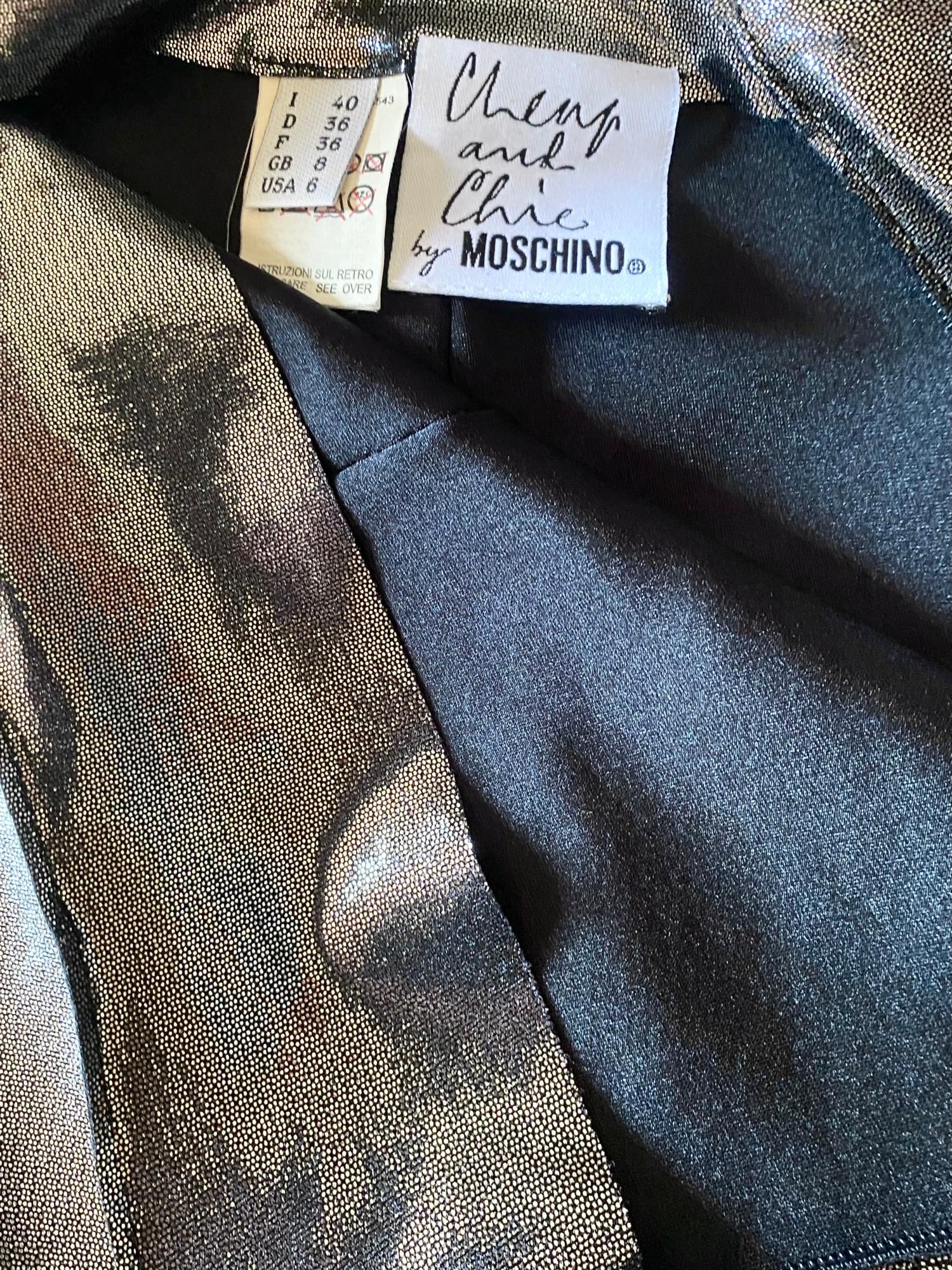 Women's 1990s Moschino Silver Metallic High Waist Skirt For Sale