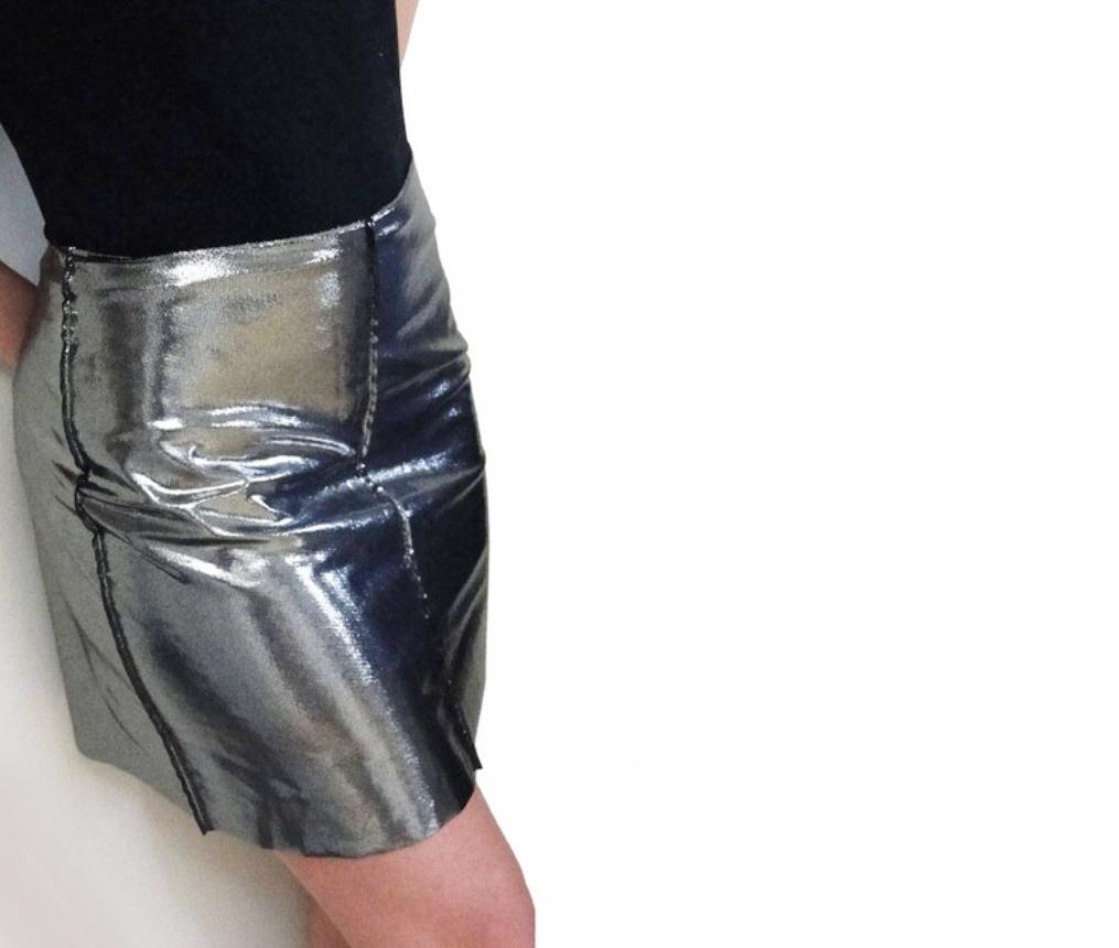 1990s Moschino Silver Metallic High Waist Skirt  For Sale 1