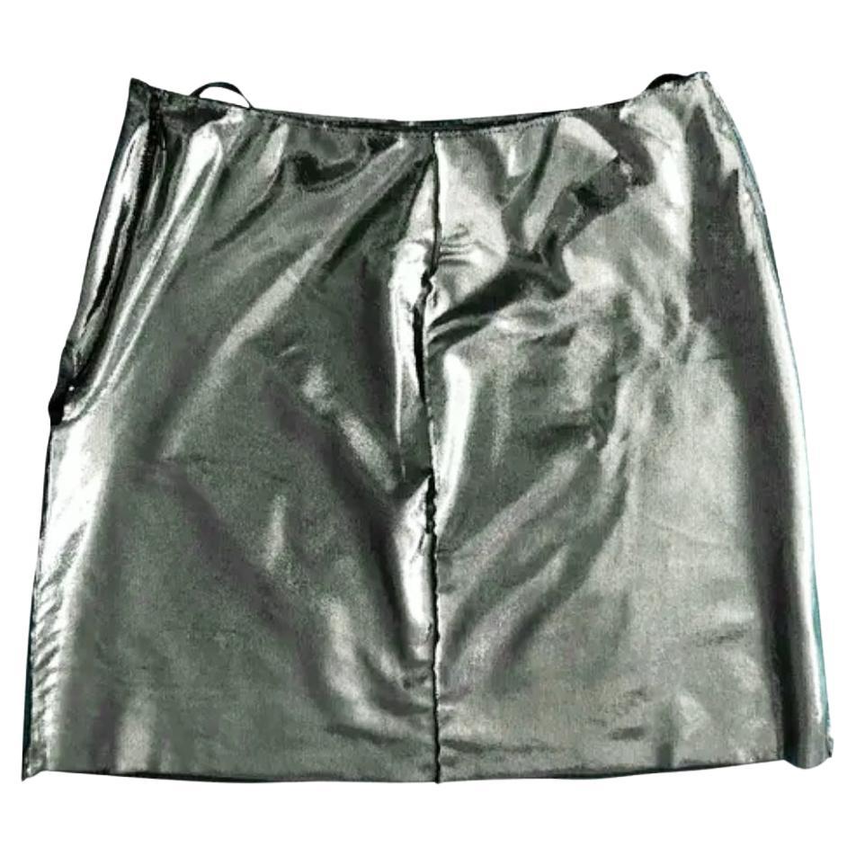 1990er Moschino Silber Metallic Rock mit hoher Taille  im Angebot