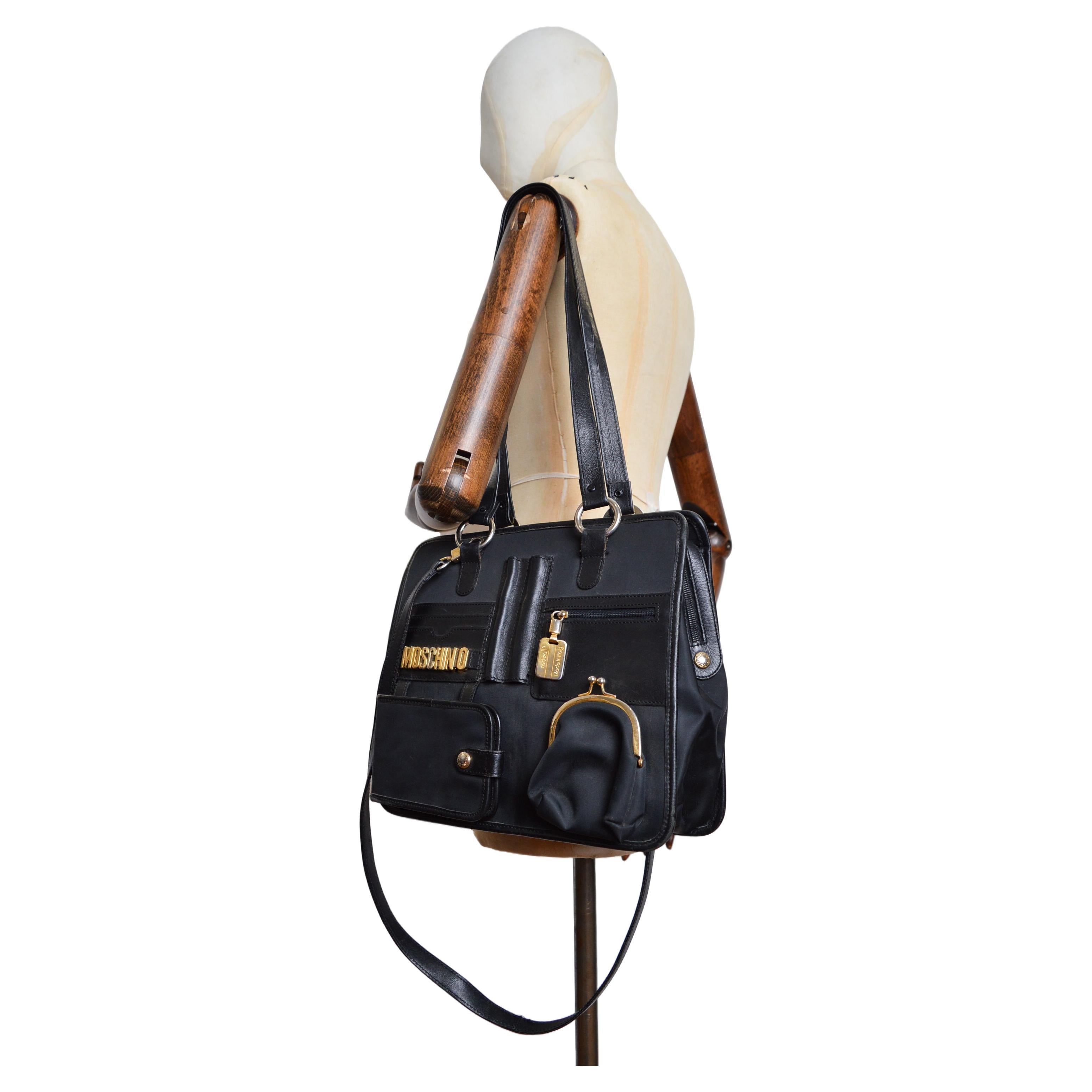 1990's Moschino Stationary Multi Pocket Archive Tactical Black Satchel - Bag For Sale