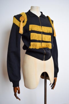1990's MOSCHINO Torero Fringed Show Girl Jersey Zip Up Cowgirl Jacket - Sweater