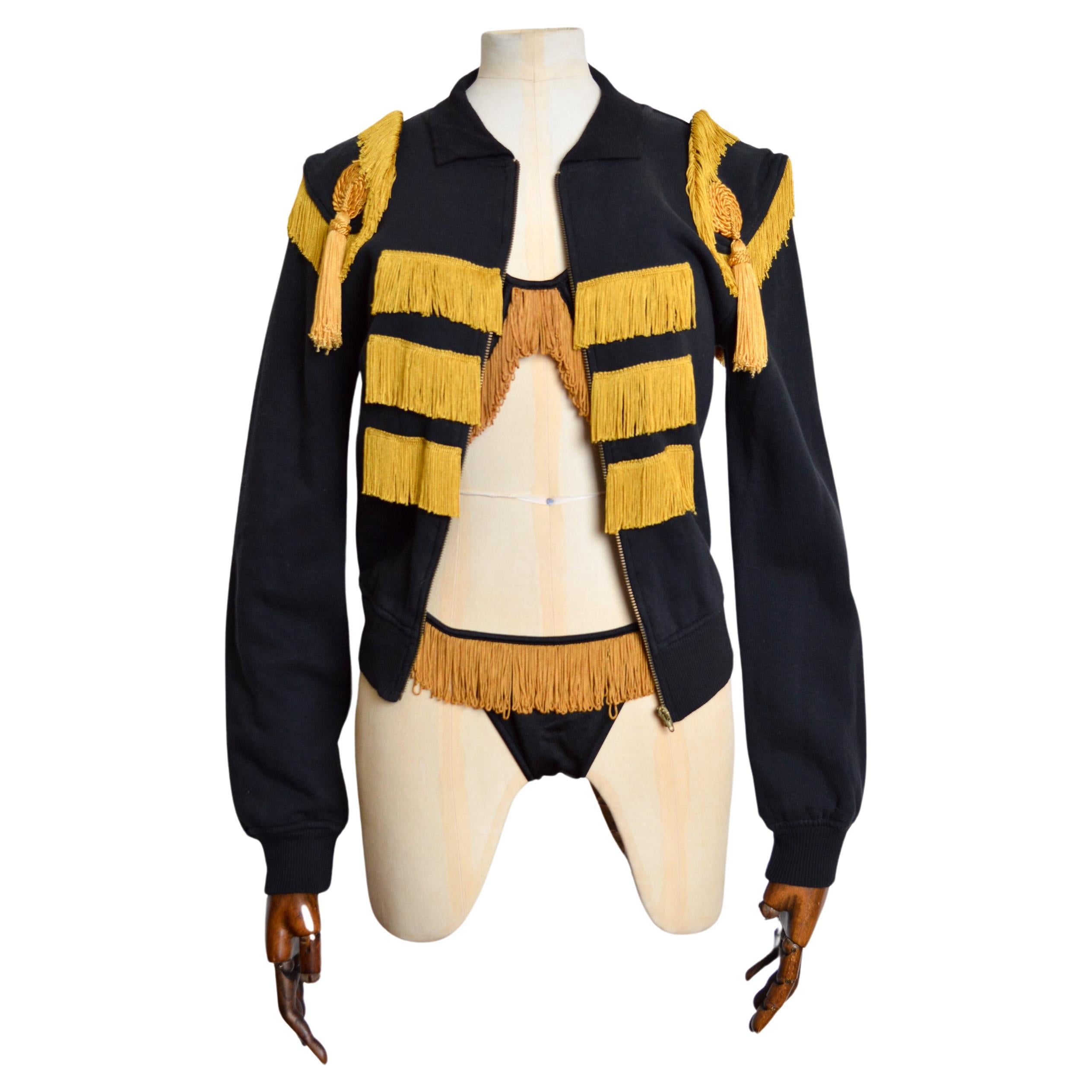 1990's MOSCHINO Torero Fringed Show Girl Jersey Zip Up Cowgirl Jacket - Sweater  For Sale