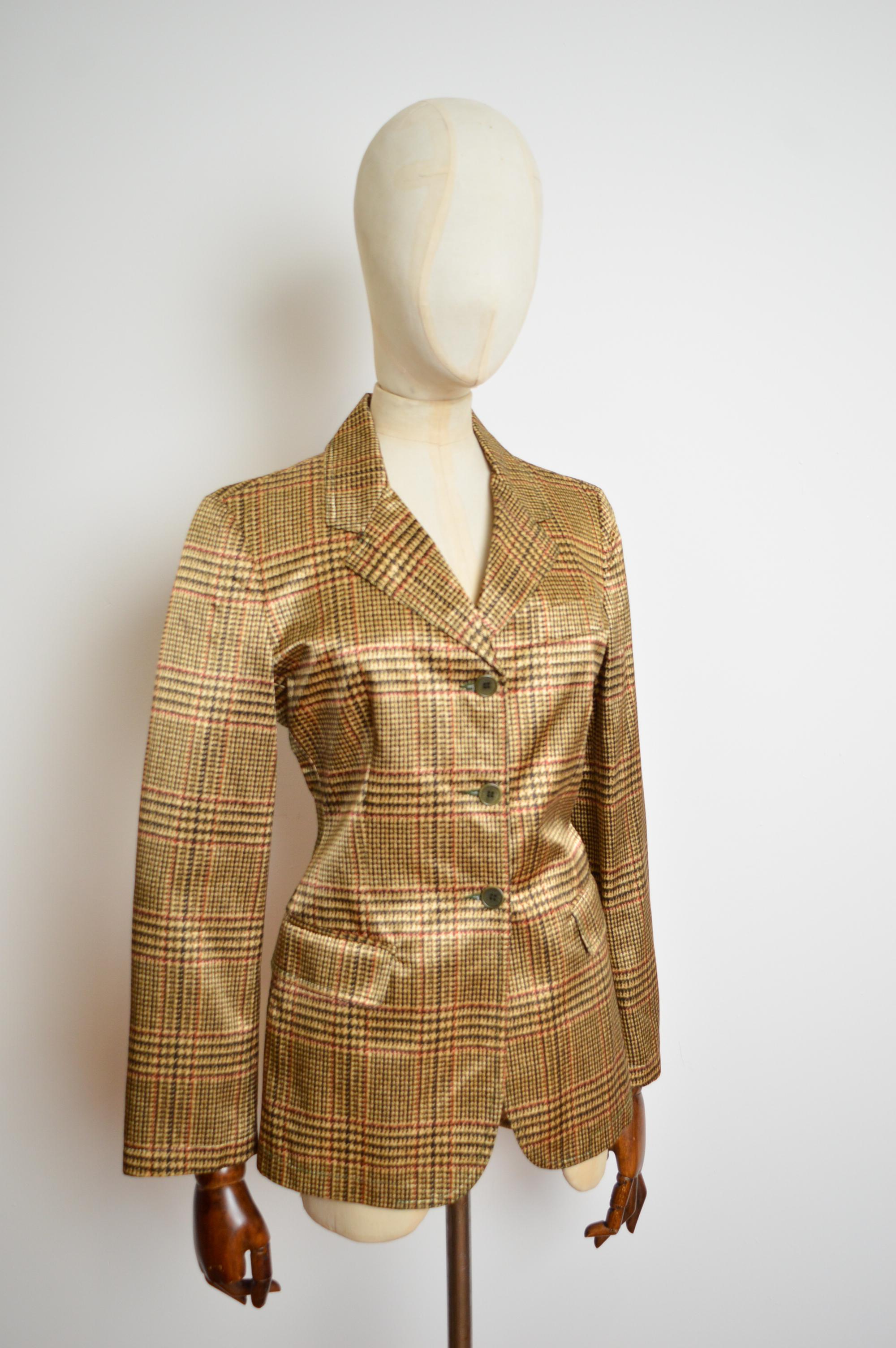 1990's MOSCHINO trompe l'œil Gold tweed Weave print Satin Blazer suit Jacket en venta 5