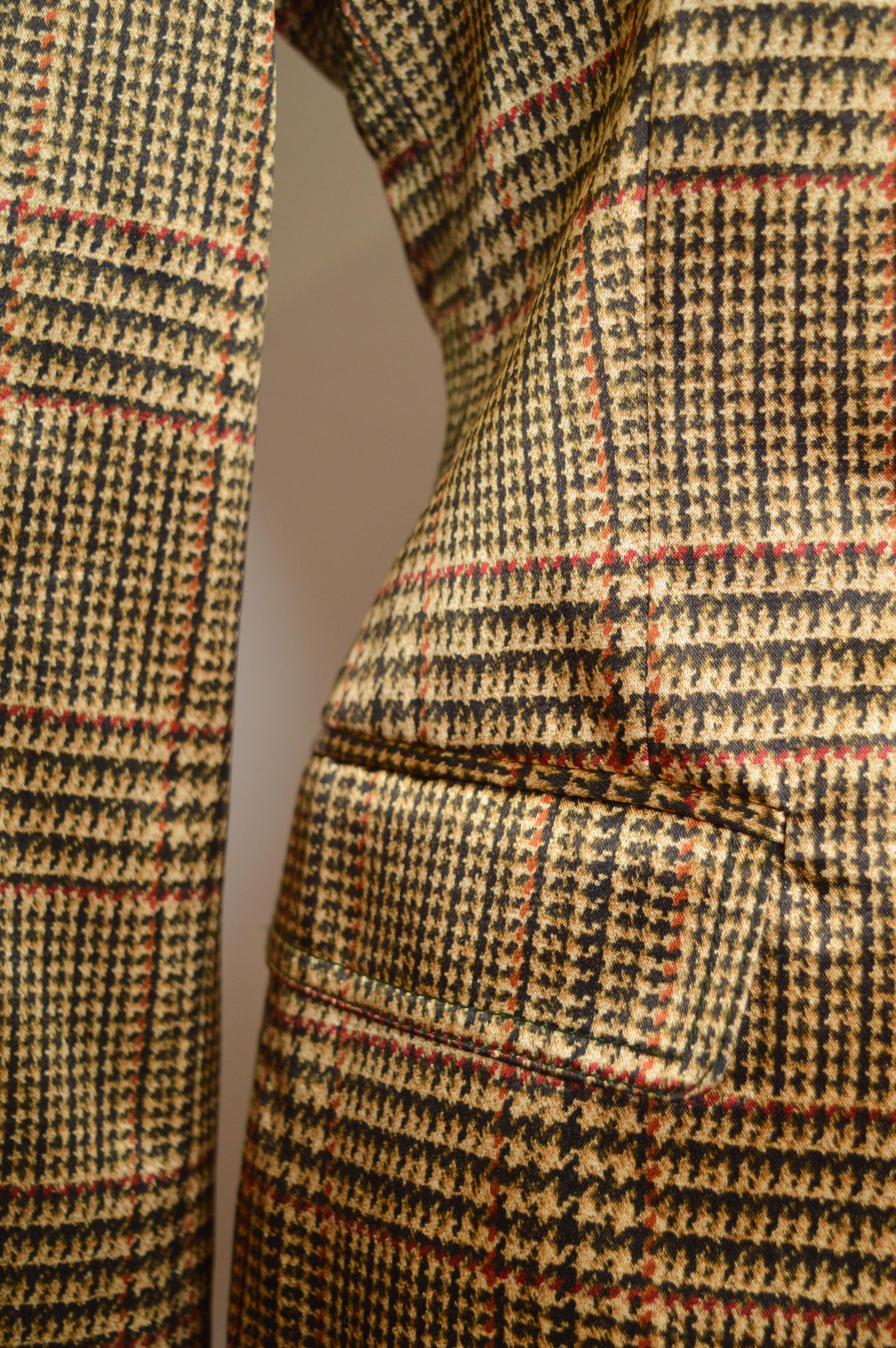 1990's MOSCHINO trompe l'œil Gold tweed Weave print Satin Blazer suit Jacket en venta 4