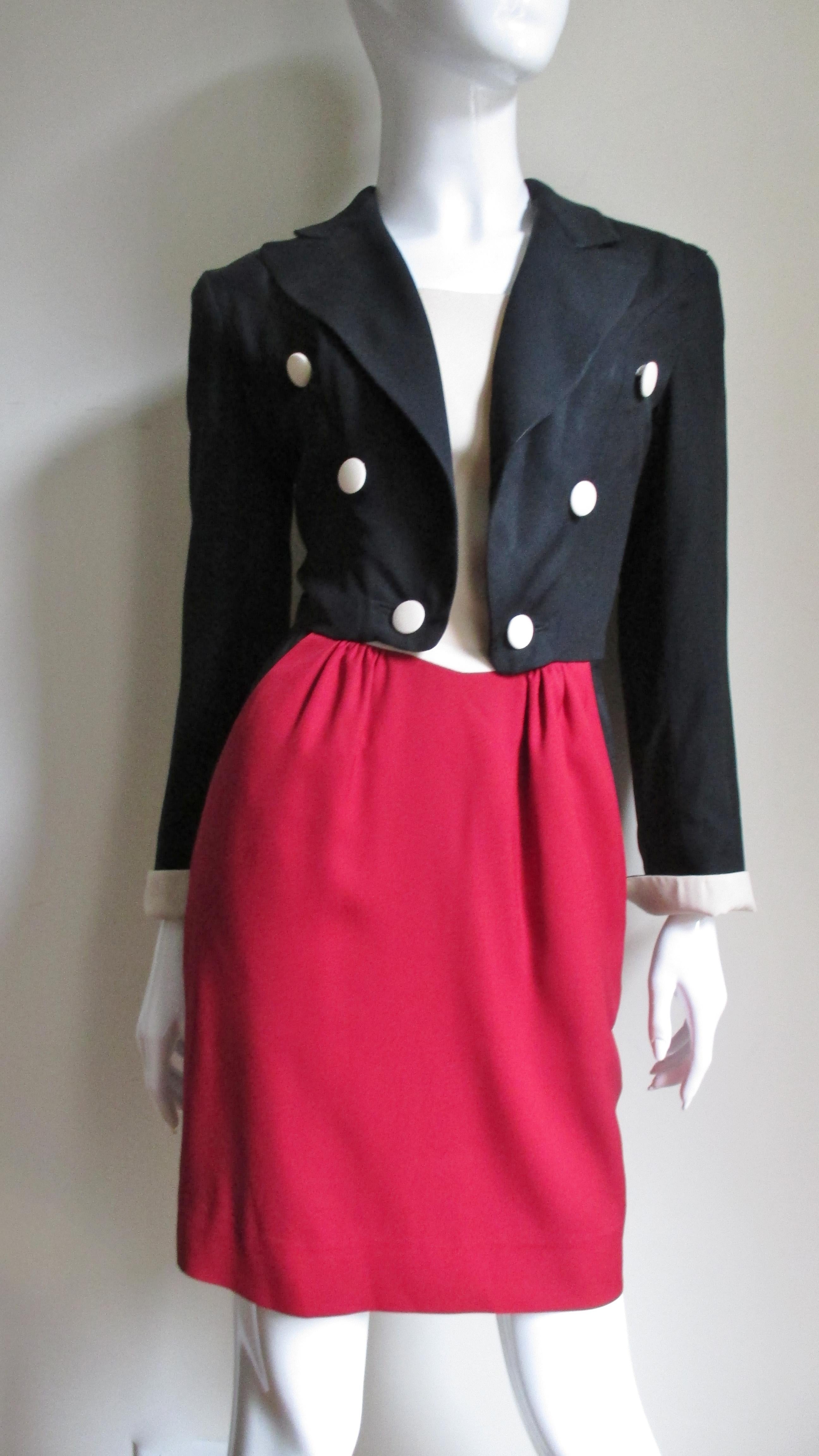  Moschino Color Block Tuxedo Dress 1990s In Good Condition For Sale In Water Mill, NY