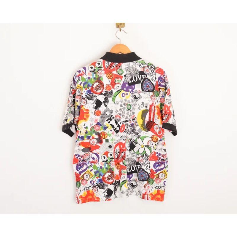 Men's 1990's Moschino Vintage Abstract Colourful Print Polo Shirt - Tee For Sale