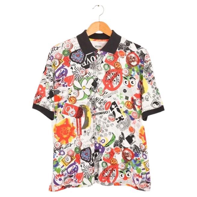 1990's Moschino Vintage Abstract Colourful Print Polo Shirt - Tee For Sale